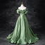 Elegant Sage Green Prom Dresses 2024 Ball Gown Ruffle Off-The-Shoulder Short Sleeve Backless Floor-Length / Long Prom Formal Dresses