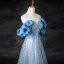 Glitzernden Himmelblau Perlenstickerei Pailletten Ballkleider 2024 A Linie Bandeau Rüschen Kurze Ärmel Rückenfreies Lange Ball Festliche Kleider