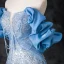 Glitzernden Himmelblau Perlenstickerei Pailletten Ballkleider 2024 A Linie Bandeau Rüschen Kurze Ärmel Rückenfreies Lange Ball Festliche Kleider