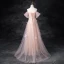 Charmant Rosa Perlenstickerei Perle Pailletten Gespaltete Front Ballkleider 2024 A Linie Bandeau Ärmellos Rückenfreies Lange Ball Festliche Kleider