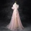 Charmant Rosa Perlenstickerei Perle Pailletten Gespaltete Front Ballkleider 2024 A Linie Bandeau Ärmellos Rückenfreies Lange Ball Festliche Kleider