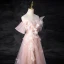 Charmant Rosa Perlenstickerei Perle Pailletten Gespaltete Front Ballkleider 2024 A Linie Bandeau Ärmellos Rückenfreies Lange Ball Festliche Kleider