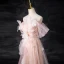 Charmant Rosa Perlenstickerei Perle Pailletten Gespaltete Front Ballkleider 2024 A Linie Bandeau Ärmellos Rückenfreies Lange Ball Festliche Kleider