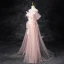 Charmant Rosa Perlenstickerei Perle Pailletten Gespaltete Front Ballkleider 2024 A Linie Bandeau Ärmellos Rückenfreies Lange Ball Festliche Kleider
