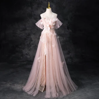 Charming Blushing Pink Beading Pearl Sequins Split Front Prom Dresses 2024 A Line Princess Strapless Sleeveless Backless Floor Length Long Prom Formal Dresses