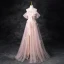 Charmant Rosa Perlenstickerei Perle Pailletten Gespaltete Front Ballkleider 2024 A Linie Bandeau Ärmellos Rückenfreies Lange Ball Festliche Kleider