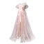 Charmant Rosa Perlenstickerei Perle Pailletten Gespaltete Front Ballkleider 2024 A Linie Bandeau Ärmellos Rückenfreies Lange Ball Festliche Kleider