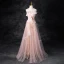 Charmant Rosa Perlenstickerei Perle Pailletten Gespaltete Front Ballkleider 2024 A Linie Bandeau Ärmellos Rückenfreies Lange Ball Festliche Kleider