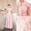 Chic / Beautiful Blushing Pink Printing Prom Dresses 2023 A-Line / Princess High Neck Short Sleeve Floor-Length / Long Prom Formal Dresses