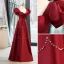 Elegant Burgundy Satin Prom Dresses 2023 A-Line / Princess Rhinestone Square Neckline Bow Puffy Short Sleeve Backless Floor-Length / Long Prom Formal Dresses