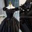 Elegant Black Pearl Prom Dresses 2023 Ball Gown Off-The-Shoulder Sleeveless Backless Floor-Length / Long Organza Prom Formal Dresses