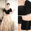 Chic / Beautiful Black Prom Dresses 2023 A-Line / Princess Pearl Square Neckline Short Sleeve Backless Floor-Length / Long Prom Formal Dresses