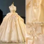 Mode Champagner Perlenstickerei Fallende Rüsche Ballkleider 2023 Ballkleid Organza Bandeau Ärmellos Rückenfreies Lange Ball Festliche Kleider