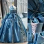 Elegant Ocean Blue Satin Cascading Ruffles Beading Prom Dresses 2023 A-Line / Princess Strapless Sleeveless Backless Floor-Length / Long Prom Formal Dresses