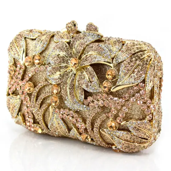 Szampan Frezowanie Kopertówki Przebili Rhinestone Metal Koktajlowe Wieczorowe Luksusowe Akcesoria 2019