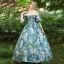 Chic / Beautiful Medieval Sky Blue Evening Dresses 2024 Flower Beading One-Shoulder Evening Party Cap Sleeves Vintage / Retro Ball Gown Prom Dresses