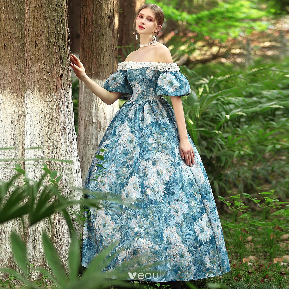 Blue Ball Gown Floral Lace Wedding Dress OPHELIA – ieie