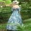 Chic / Beautiful Medieval Sky Blue Evening Dresses 2024 Flower Beading One-Shoulder Evening Party Cap Sleeves Vintage / Retro Ball Gown Prom Dresses