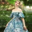 Chic / Beautiful Medieval Sky Blue Evening Dresses 2024 Flower Beading One-Shoulder Evening Party Cap Sleeves Vintage / Retro Ball Gown Prom Dresses