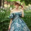 Chic / Beautiful Medieval Sky Blue Evening Dresses 2024 Flower Beading One-Shoulder Evening Party Cap Sleeves Vintage / Retro Ball Gown Prom Dresses