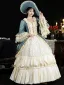 Vintage / Retro Medieval Bling Bling Champagne Ocean Blue Prom Dresses 2024 3D Lace Beading Floor-Length / Long U-Neck Cosplay Long Sleeve Ball Gown Prom