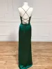 Sexy Dark Green Satin Split Front Prom Dresses Evening Dresses 2024 Trumpet / Mermaid Spaghetti Straps Sleeveless Backless Floor-Length / Long Formal Dresses