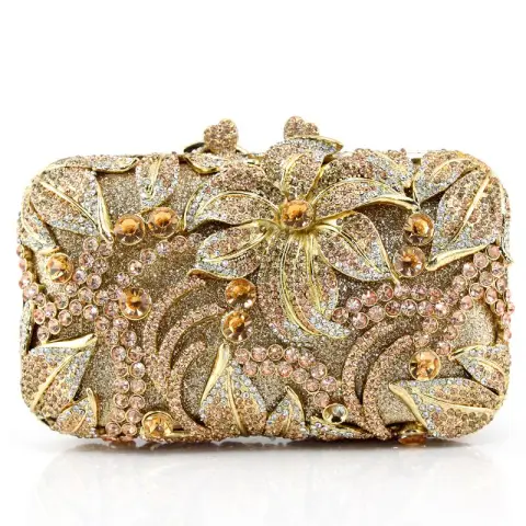 Champagner Perlenstickerei Clutch Tasche Durchbohrt Strass Metall Cocktail Abend Luxus / Herrlich Brautaccessoires 2019
