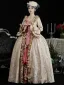Vintage / Retro Medieval Beige Leaf Printing Prom Dresses 2024 Floor-Length / Long Lace U-Neck Cosplay A-Line / Princess Ball Gown Prom Formal Dresses