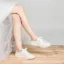 Bekväm Elfenben Brud Spets Paljetter Brudskor Sneakers 2022 Snörning Platt Pande Zote Toe Damskor