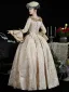 Vintage / Retro Medieval Beige Leaf Printing Prom Dresses 2024 Floor-Length / Long Lace U-Neck Cosplay A-Line / Princess Ball Gown Prom Formal Dresses