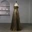 Elegante Schwarz Gold Ballkleider 2023 Ballkleid Spaghettiträger Ärmellos Rückenfreies Lange Ball Festliche Kleider