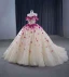 Blomma Fe Champagne Balklänning Balklänningar 2024 Korsade remmar Beading Långa Tyll Axelbandslös Ärmlös Quinceañera Formella Klänningar