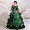 Medieval Vintage / Retro Dark Green Prom Dresses 2024 Embroidered Flower Square Neckline Pageant Ball Gown Formal Dresses