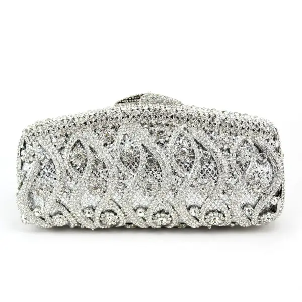 Luxury / Gorgeous Silver Clutch Bags Metal Beading Pierced Rhinestone Handmade Wedding Cocktail Party Evening Party Accessories 2019