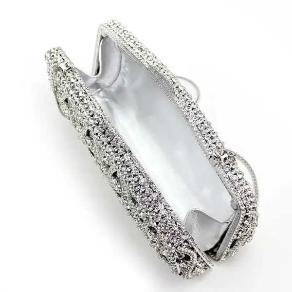 Luxury / Gorgeous Silver Clutch Bags Metal Beading Pierced Rhinestone Handmade Wedding Cocktail Party Evening Party Accessories 2019