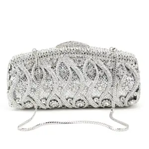 Luxe Zilveren Handtassen Metaal Kralen Doorboord Rhinestone Handgemaakt Huwelijk Feest Avond Accessoires 2019