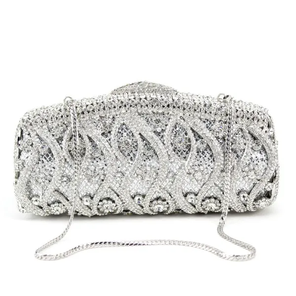 Luxury / Gorgeous Silver Clutch Bags Metal Beading Pierced Rhinestone Handmade  Wedding Cocktail Party Evening Party Accessories 2019