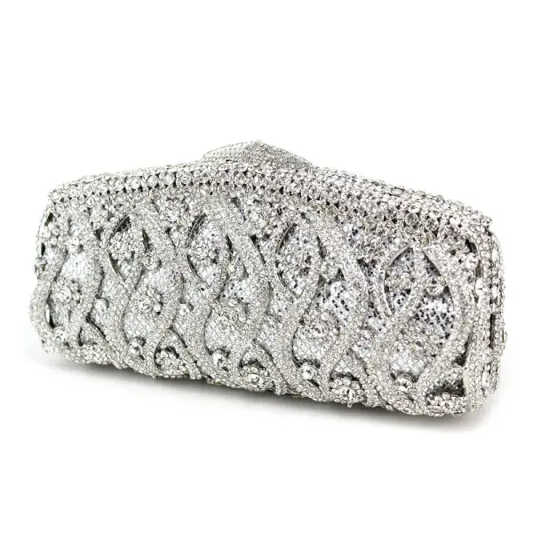 Luxury / Gorgeous Silver Clutch Bags Metal Beading Pierced Rhinestone Handmade Wedding Cocktail Party Evening Party Accessories 2019