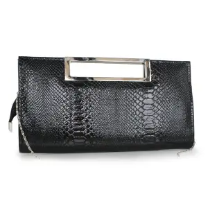 Modest Simple Black Clutch Bags Striped Snakeskin Print Metal Cocktail Party Evening Party Accessories 2019