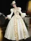 Vintage / Retro Medieval Champagne Prom Dresses 2024 Flower Lace Floor-Length / Long U-Neck Cosplay Long Sleeve A-Line / Princess Ball Gown Prom
