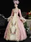Vintage / Retro Medieval Candy Pink Prom Dresses 2024 3D Lace Printing Floral Floor-Length / Long U-Neck Long Sleeve A-Line / Princess Ball Gown Cosplay Prom Formal Dresses