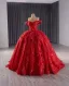Stunning Red Wedding Dresses 2024 Crossed Straps 3D Lace Flower Tulle Off-The-Shoulder Sleeveless Floor-Length / Long Bridal Ball Gown