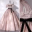 Élégant Rougissant Rose Tachetée Robe De Bal 2022 Robe Boule De l'épaule Gonflée Manches Courtes Dos Nu Ceinture Noeud Longue Robe De Ceremonie