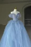 Modeste Bleu Ciel Dentelle 3D Appliques Volants en Cascade Robe De Bal 2024 Robe Boule De l'épaule Manches Courtes Dos Nu Longue Promo Robe De Ceremonie