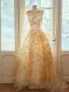 Sparkly Champagne Star Sequins Prom Dresses 2024 A-Line / Princess Scoop Neck Sleeveless Sweep Train Formal Dresses