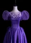 Vintage / Originale Violet Satin Robe De Bal 2025 Princesse Encolure Dégagée Gonflée Manches Courtes Dos Nu Train De Balayage Promo Robe De Ceremonie