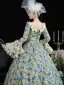 Vintage / Retro Medieval Lime Green Floral Prom Dresses 2024 Printing Floor-Length / Long Lace Cosplay Long Sleeve A-Line / Princess Ball Gown Prom Formal Dresses