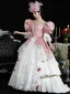 Vintage / Retro Medieval Blushing Pink Prom Dresses 2024 3D Lace Floral Pearl Floor-Length / Long U-Neck 1/2 Sleeves Cosplay Ball Gown Prom Formal Dresses