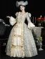 Vintage / Retro Medieval 3D Lace Flower Champagne Prom Dresses 2024 Crossed Straps Floor-Length / Long U-Neck Cosplay Long Sleeve A-Line / Princess Ball Gown Formal Dresses