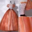 Elegante Orange Geflecktes Ballkleider 2022 Ballkleid Eckiger Ausschnitt Kurze Ärmel Rückenfreies Schleife Stoffgürtel Lange Festliche Kleider